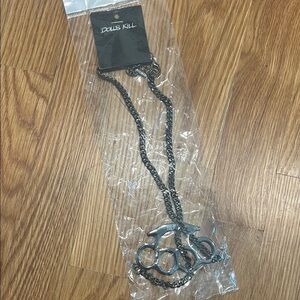 Dolls Kill gun metal grey Chain & b r a s s knuckle Necklace new